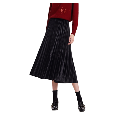 歌莉娅丝绒半身裙女秋冬新款高级感气质压褶黑色半截裙1C1R2B050