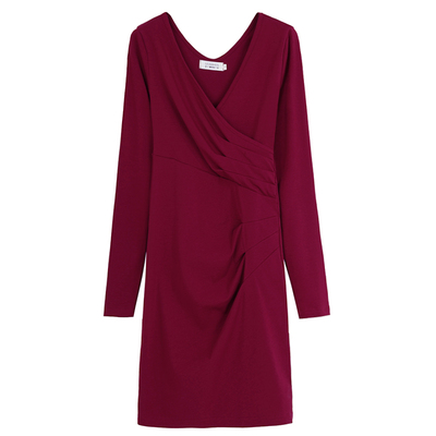 交叉V领性感连衣裙收腰显瘦修身