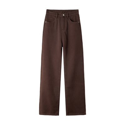 棕咖色直筒牛仔裤复古窄版阔腿裤