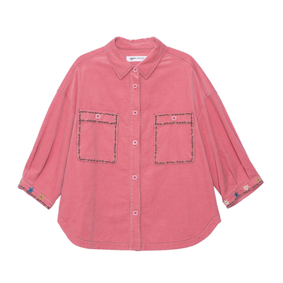 MOVEUP幻走2025秋季新款.FUN系列纯棉绣花复古灯芯绒短款衬衫女