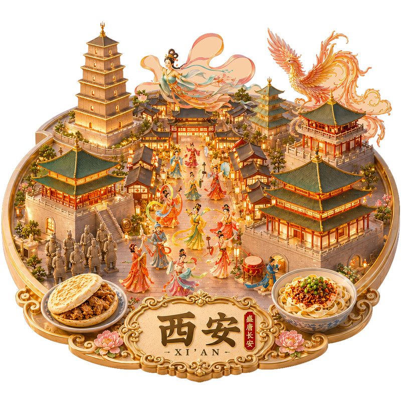 西安金属冰箱贴-大唐不夜城景点