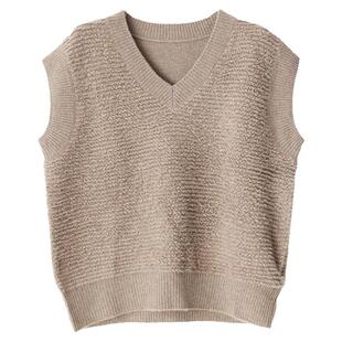 KAKA巴黎客单限定重磅保暖山羊绒拉绒V领宽松慵懒无袖马甲背心女