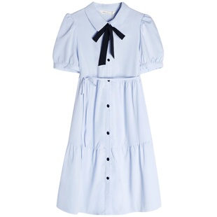 快乐屋孕妇衬衫连衣裙夏款飘带纯色孕妇装潮妈孕中期大码宽松长裙