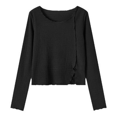 森马新款木耳边开叉宽松T恤女