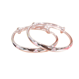 香港正生纯银s999足银新品珐琅彩推拉宝宝手镯可爱满月周岁儿童礼