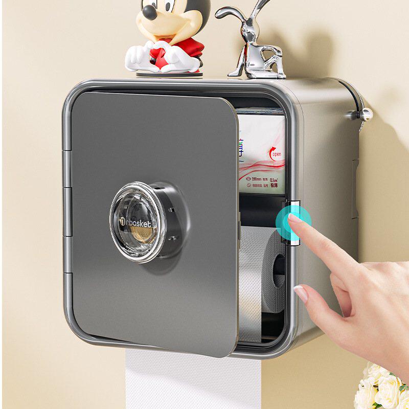 吸盘纸巾盒卫生间厕纸盒壁挂卷纸免盒厕所抽纸巾打孔香薰架双层纸