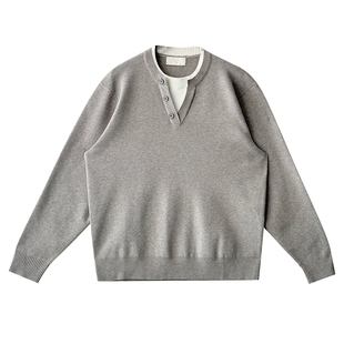 Nick Tian 早春老钱风假两件长袖针织衫男新款休闲风毛衣内搭上衣