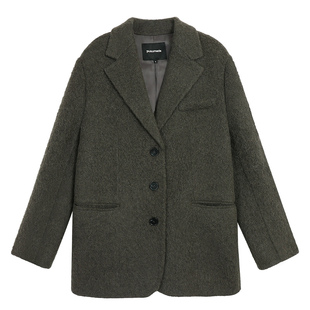 pusumede 晚冬回信 灰色羊毛双面呢西装外套女慵懒风保暖毛呢大衣