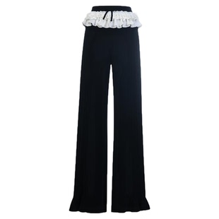 lefame拉飞姆2026早春新款蕾丝洛可可饰边针织长裤休闲喇叭裤子女