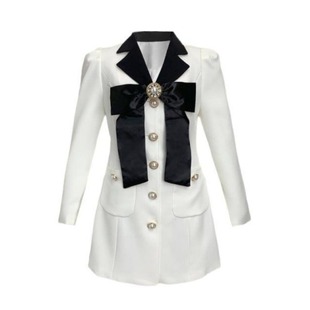 小香风白色西装连衣裙2025春季新款韩版修身显瘦长袖时尚A字裙女