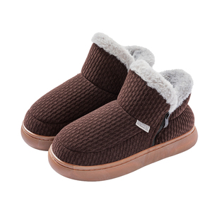 中老年加绒牛筋底棉拖鞋高包跟男款防滑女士外穿室内居家拉链棉鞋