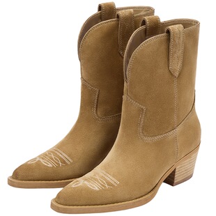 73hours女鞋旷野玫瑰2025冬季新款尖头西部牛仔靴女游牧风短靴子