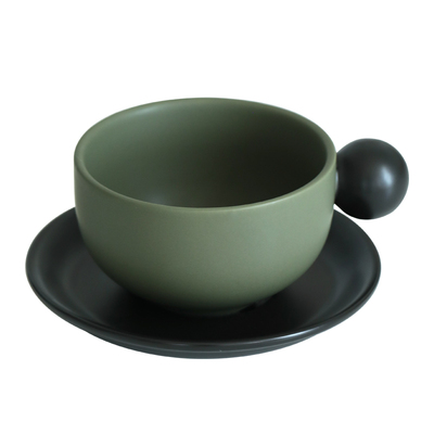 小球手柄咖啡杯拼色大口拉花杯