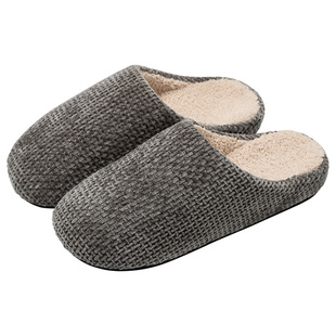 日式简约保暖棉拖鞋男士秋冬季室内木地板家用厚底情侣加绒托鞋女