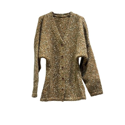 YMQY春金葱V领单排扣针织开衫 蝙蝠袖洋气学院风百搭时髦长袖外套