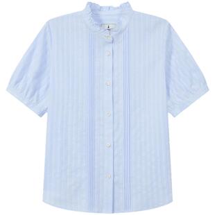 【新品】BEANPOLE滨波 2026夏女清新假日木耳边立领纯棉短袖衬衫