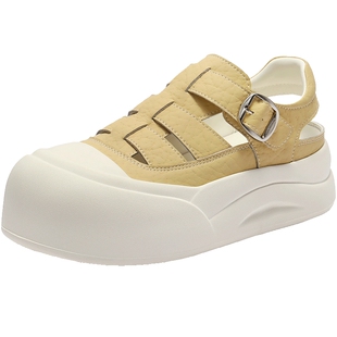 百丽女鞋子包头罗马凉鞋女夏季新款厚底增高猪笼小白鞋子B2661BH5