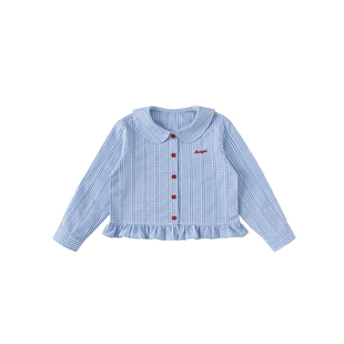 女童t恤长袖春季新款儿童衬衫女孩甜美格子衫衣服童装中大童春装