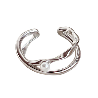 冷淡风珍珠戒指女素圈戒指开口