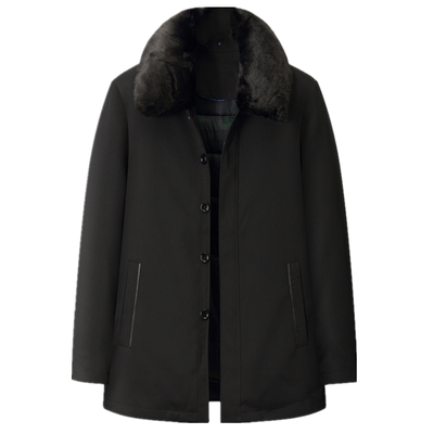 冬季中老年男士棉衣加肥加大宽松胖人翻领毛领外套冬装爸爸厚棉袄