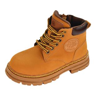 贝然儿童马丁靴大黄靴男童女童短靴粉色靴女孩皮靴女宝靴加绒白色