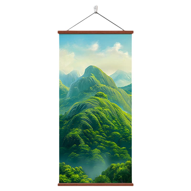 绿水青山挂画玄关装饰画有山无水入户走廊过道壁画客厅写实风景画