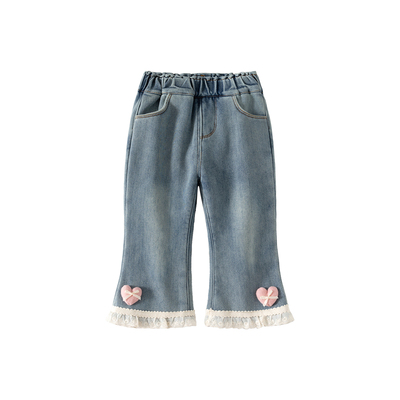 女童裤子秋冬宝宝加绒牛仔喇叭裤