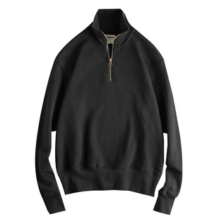 阿美咔叽复古重磅半开立领男款卫衣 水洗厚实毛圈棉套头长袖上衣