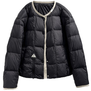 羽绒服女韩系减龄无领撞色高端大气新款今年流行慵懒感鸭绒短外套