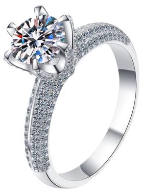 纯银镀白金莫桑石戒指情侣对戒