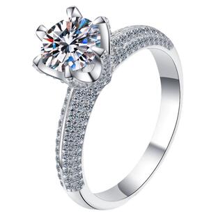 莫桑石戒指半壁江山款钻戒银饰女情侣对戒银镀白金一克拉宝石婚戒