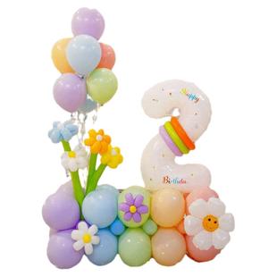 网红数字生日气球花朵立柱男孩女孩儿童宝宝周岁派对布置场景装饰
