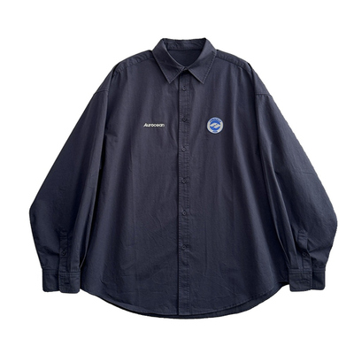 Aurocean 球队刺绣衬衫 水洗做旧棉廓形藏青色衬衣
