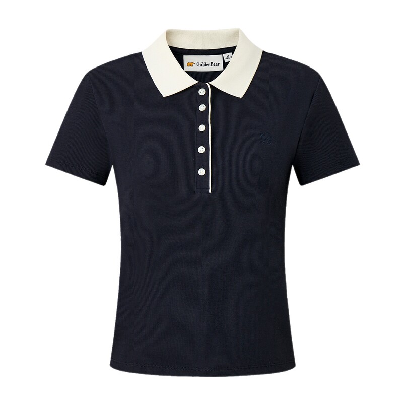 【夏季新品】GOLDEN BEAR/金熊女装2026撞色领五粒扣短袖POLO衫