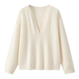 羊绒衫女100纯山羊绒大码白高端两股纱半开女套白色韩版显瘦毛衣