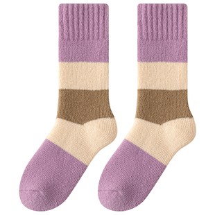 超厚袜子女款秋冬中筒袜加绒加厚毛圈长袜冬季保暖长筒睡眠月子袜