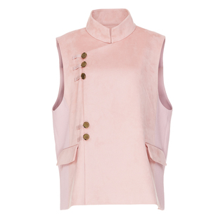 花木深新中式国风马甲女士新款竖领直襟坎肩上衣绒面拼接无袖马夹