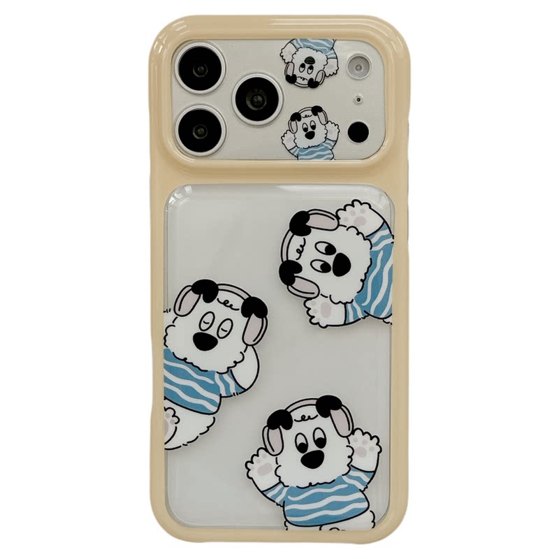 MoreRex童趣透明耳机条纹小狗卡通适用苹果18手机壳iphone17promax新款18pro全包15防摔保护套14女款16超好看