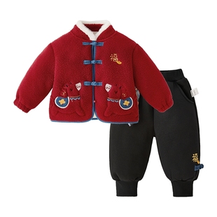 儿童套装秋加厚宝宝冬季保暖外套加绒裤子两件套女宝冬装女童衣服