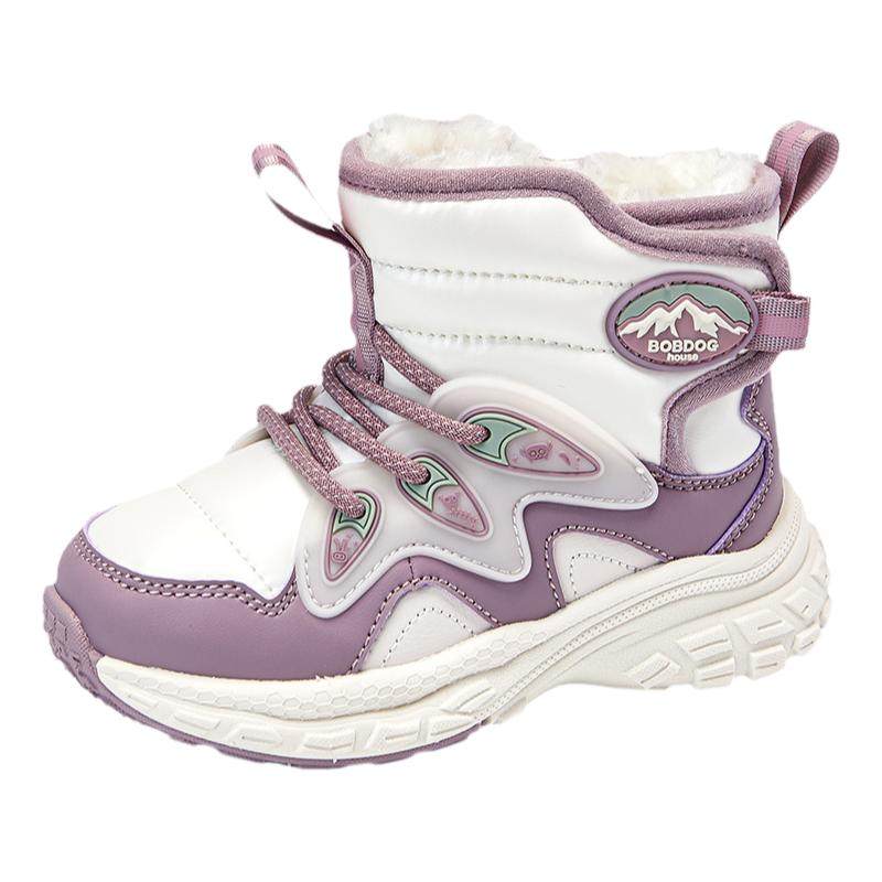 巴布豆男童雪地靴冬季新款中小童加绒厚大棉鞋儿童防水女童棉靴子