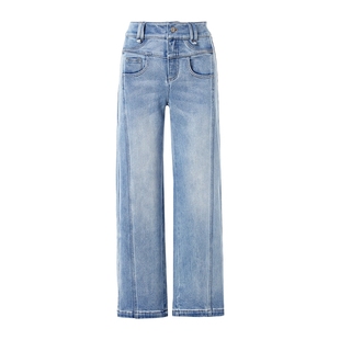 【超模裤】朗姿/LIME莱茵高腰牛仔裤26春新款侧缝前移显瘦长裤