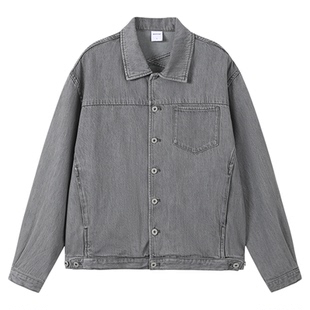 MOSEALAND秋冬新款翻领男装经典做旧水洗天丝混纺牛仔夹克外套男