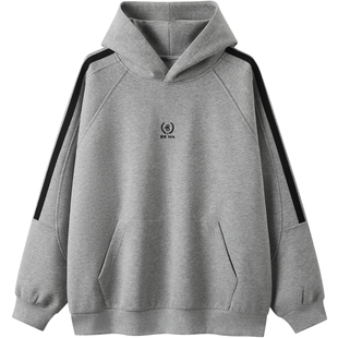 gxg.jeans男装  灰色肩部条纹设计宽松连帽卫衣男士 25年冬新品