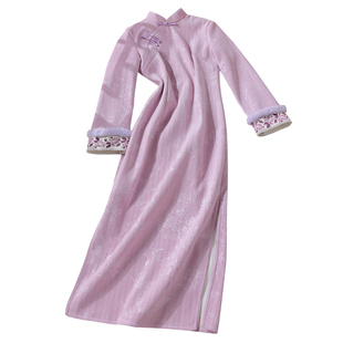 忆南栀紫气秋冬旗袍冬装新中式2025新款刺绣过冬加绒加厚女小个子