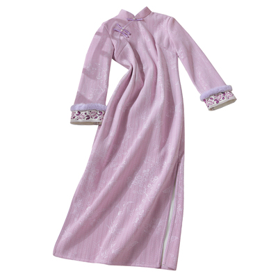 新中式紫气秋冬旗袍冬装女小个子