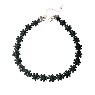 choker项圈项链黑色花朵锁骨链女纯银脖子饰品简约日韩国颈带学生