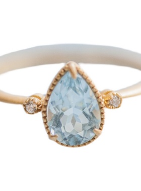 日系天然托帕石纯银戒指环