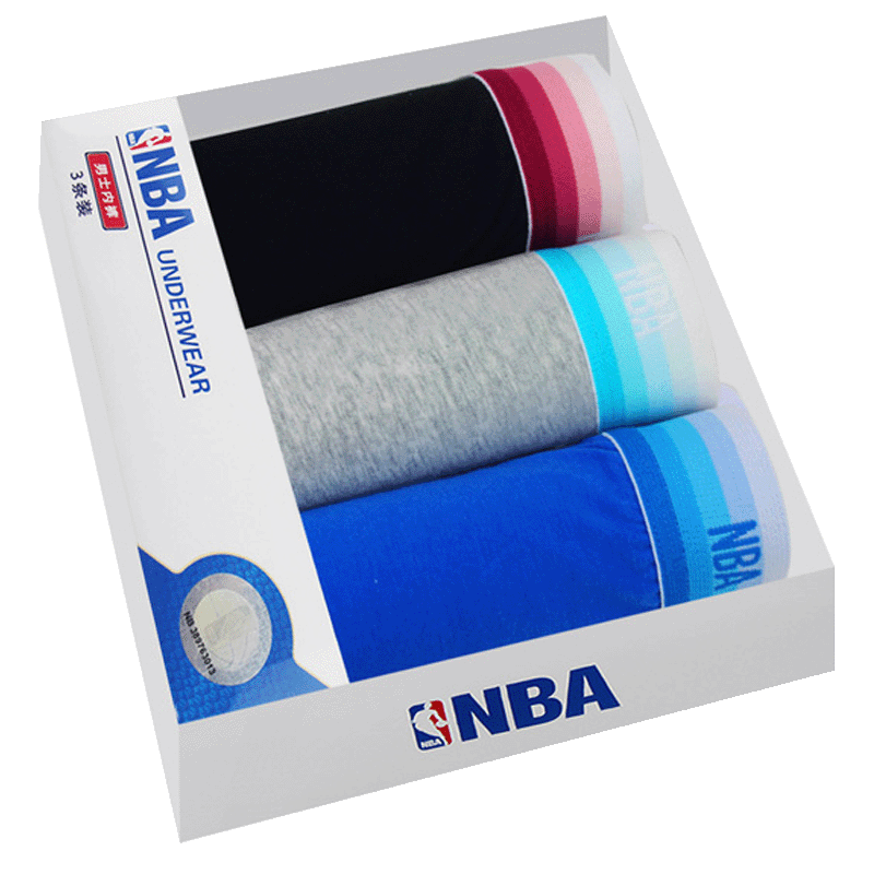NBA男士内裤抗菌裆部运动休闲纯棉四角底裤透气平角裤中腰送男友