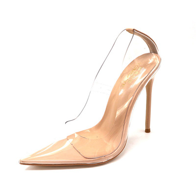 透明胶片尖头漆皮高跟鞋抖音同款