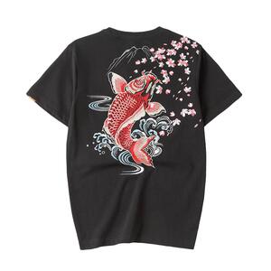 锦鲤短袖中国风刺绣青少年T恤